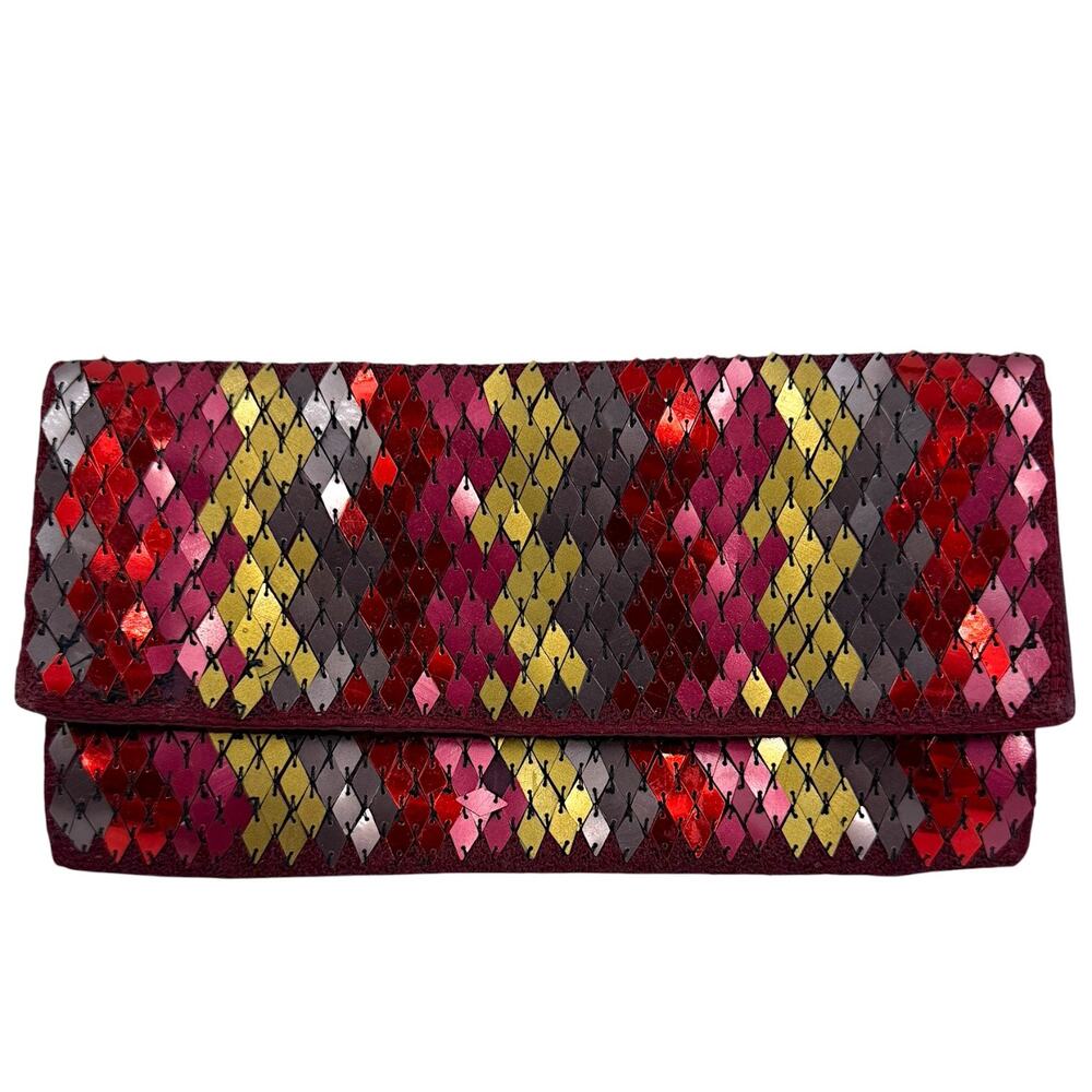 Vtg Accessorize Y2K Red Sequin Diamond Scale Envelope Clutch Bag Evening Party